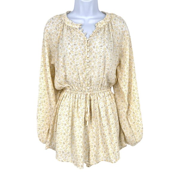 Line & Dot Mimi Floral Long Sleeve Romper Yellow White Size Small - Picture 1 of 13